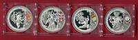 4 x 10 Yuan Silbermünzen 2008 China Olympische Spiele 2008 Peking - Vier Motive (4 x 1 oz, m. Farbapplikation) Polierte Platte in Kapseln mit Zer...