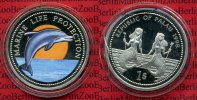Palau 1 Dollar Farbmünze Palau 1 $ 1998 Cu/Ni, Farbmünze Marine Life Protection Delfin Dolphin Picture