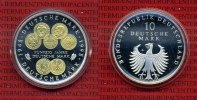 Bundesrepublik Deutschland 10 DM Silbermünze 1998 10 D-Mark BRD 50 Jahre Deutsche Mark teilvergoldet Kapsel Picture