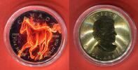 Kanada 5 Dollar Silbermünze mit Farbapplikation Maple Leaf Farbmünze - Brennendes Pferd - Burning Horse - vergoldet -