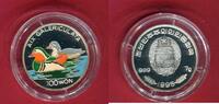 Nord Korea, Northern Korea 100 Won Silbermünze mit Farbauflage Enten, Vogel, Aix Galericulata -