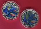Liberia 1 (Cu/Ni) + 5 Dollars (Silber) Set coloriert Schutz der Meeresfauna - Korallenfische - Set -