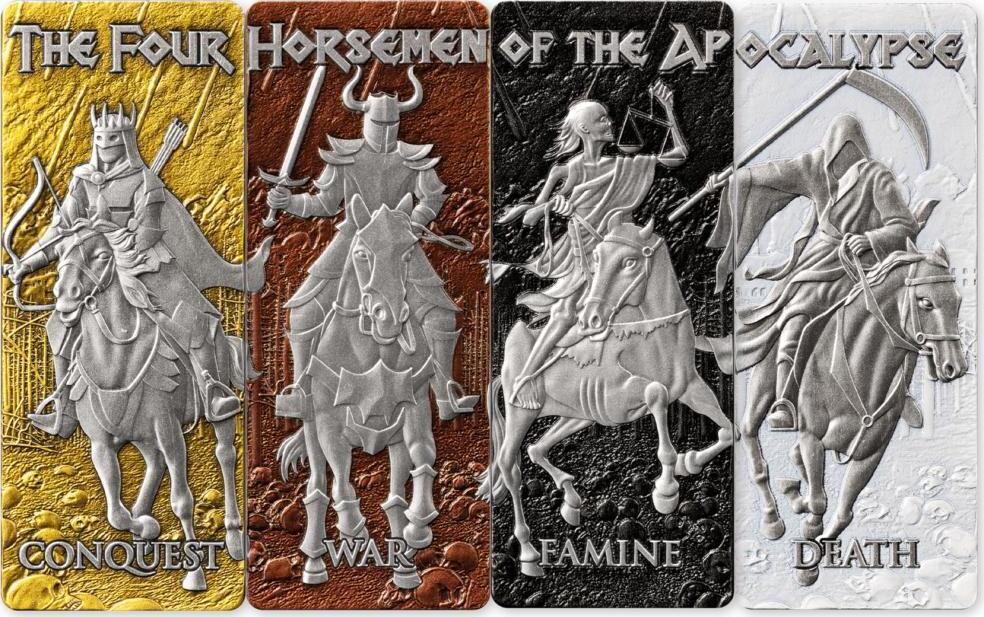 5 Dollars FOUR HORSEMEN OF APOCALYPSE Set 4x1 Oz Silver