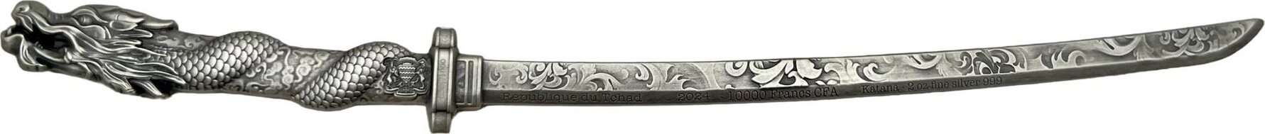 KATANA 2 Oz Silver Coin 10000 Francs Chad 2024 Antique Finish | MA