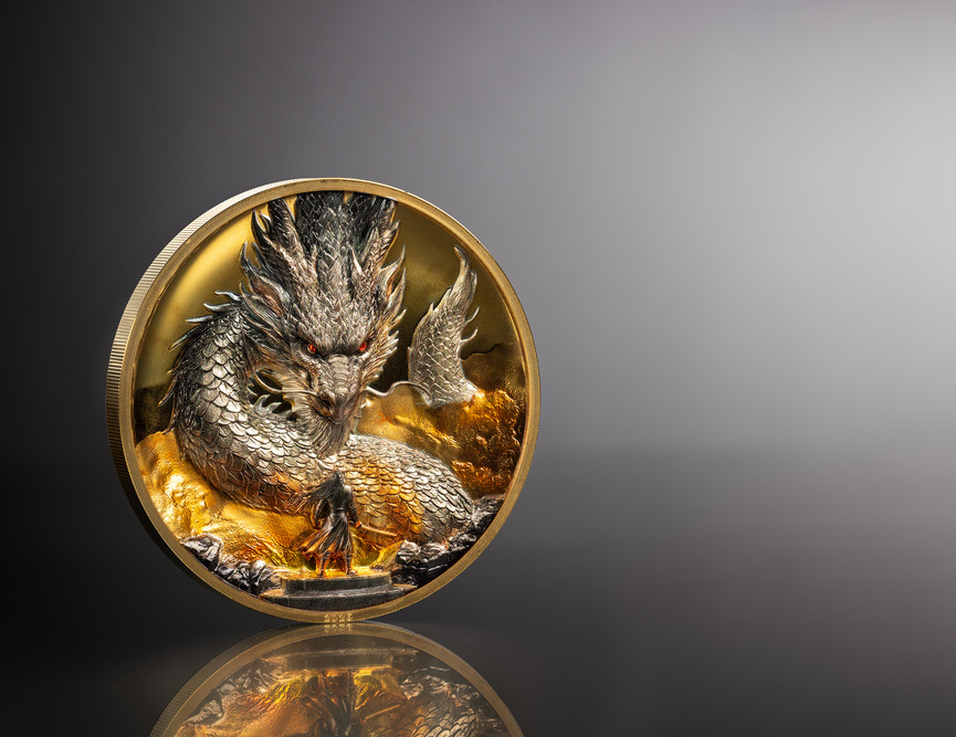 25 Dollars THUNDER DRAGON Gilded 5 Oz Silver Coin 25$ Cook Islands 2026 ...
