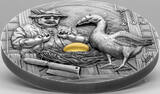 10 Dollars GOOSE THAT LAID THE GOLDEN EGG Famous Fables 2 Oz Silver Coin 10$ Palau 2020 Antique Finish