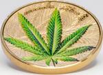 MARIJUANA Cannabis Sativa Gilded Leaf 1 Oz Silver Coin 1000 Francs Benin 2021 Proof