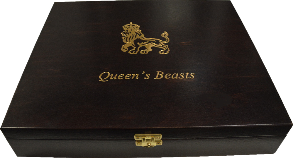 WOODEN CASE Box Queen Beasts Series 10 Oz Display Silver Coins Holder
