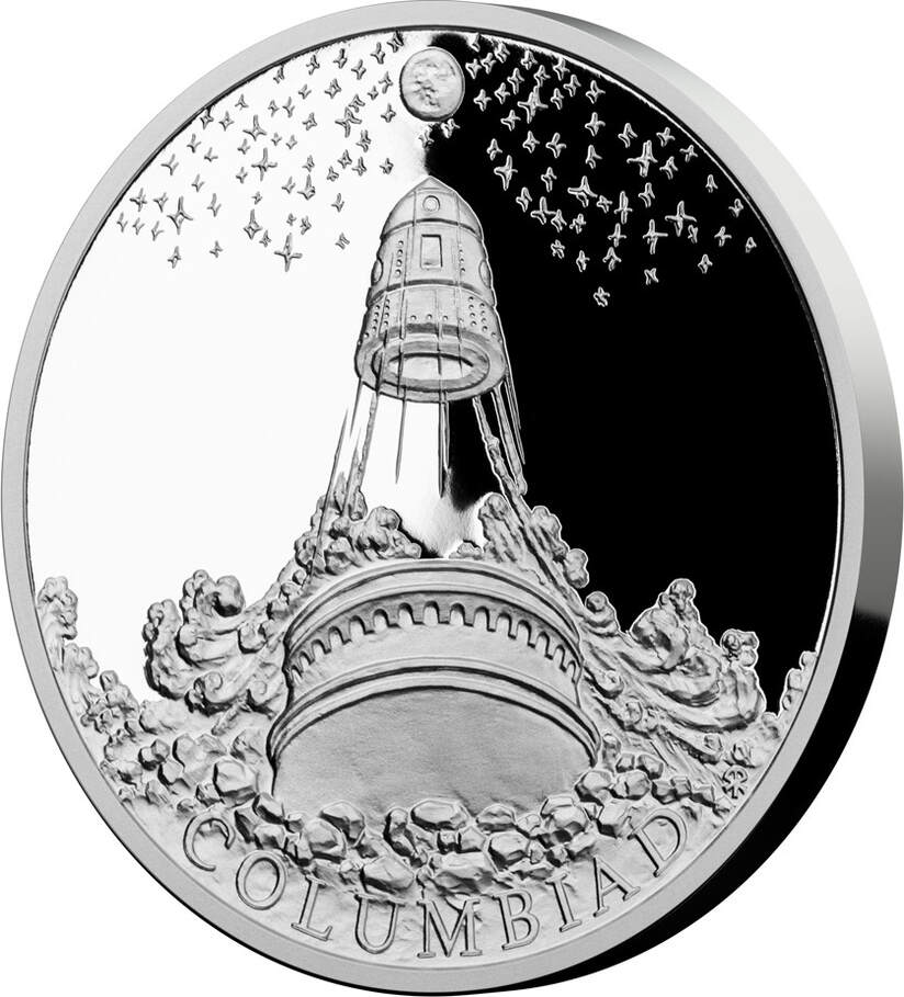 SKU#173352 2018 Niue 1 oz Silver World of Jules Verne Moon Cannon Columbiad 