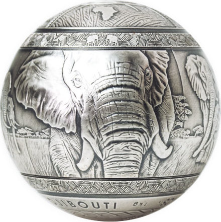 BIG FIVE ELEPHANT Spherical 1 Kg Kilo Silver Coin 1000 Francs