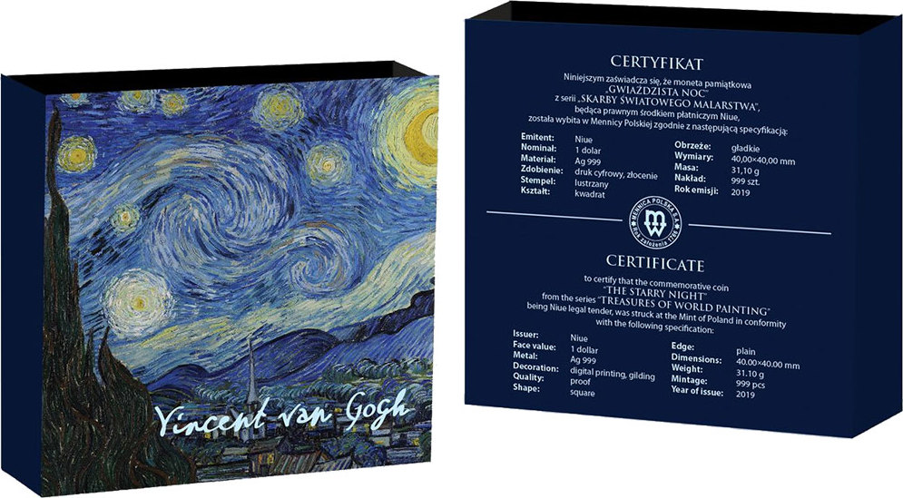 1 Dollar Starry Night Treasures Of World 1 Oz Silver Coin 1 Niue Proof Ma Shops