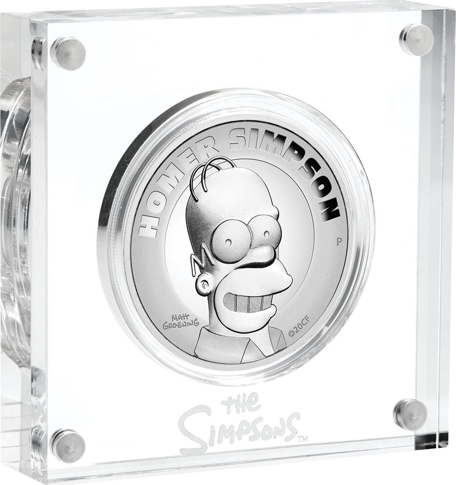 2 Dollars HOMER SIMPSONS 2 Oz Silver Coin 2$ Tuvalu 2021 Proof | MA-Shops