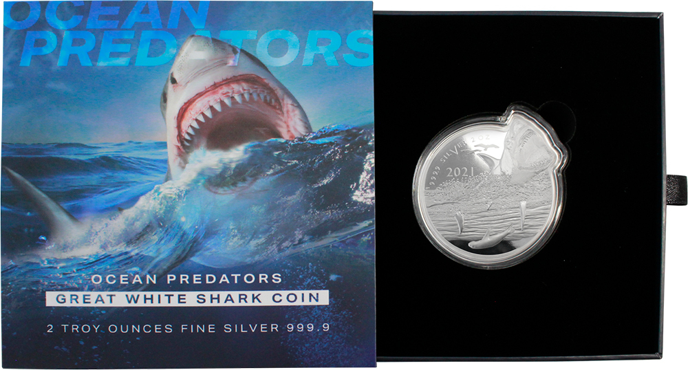 5 Dollars GREAT WHITE SHARK Ocean Predators 2 Oz Silver Coin 5