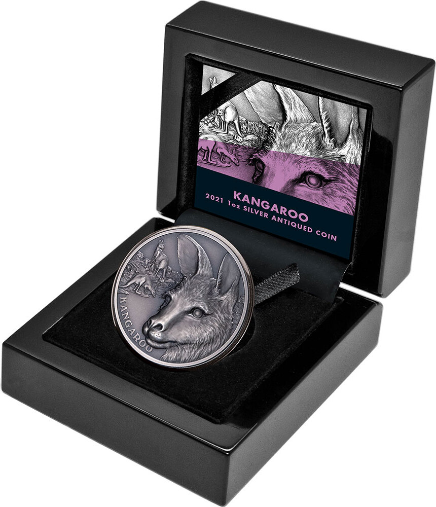 1 Dollar KANGAROO Wildlife Up Close 1 Oz Silver Coin 1$ Niue 2021 Antique  Finish | MA-Shops