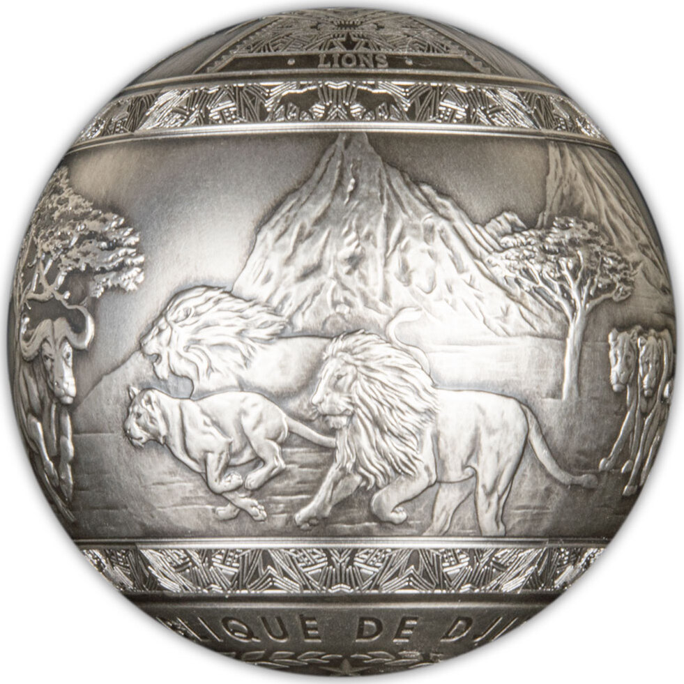BIG FIVE LION Spherical 1 Kg Kilo Silver Coin 1000 Francs