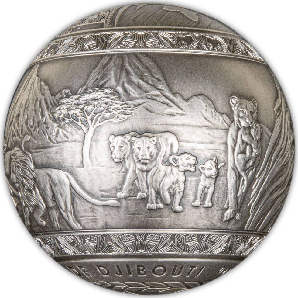 BIG FIVE LION Spherical 1 Kg Kilo Silver Coin 1000 Francs