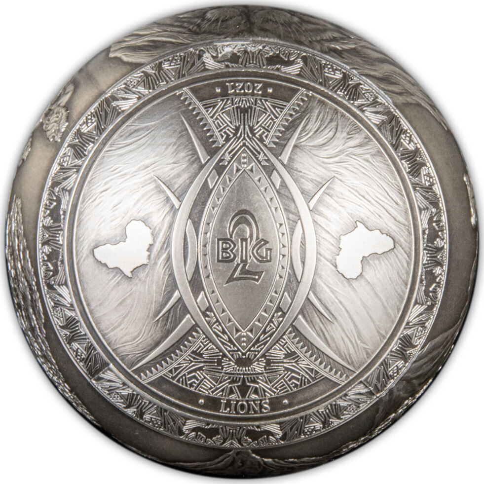 BIG FIVE LION Spherical 1 Kg Kilo Silver Coin 1000 Francs