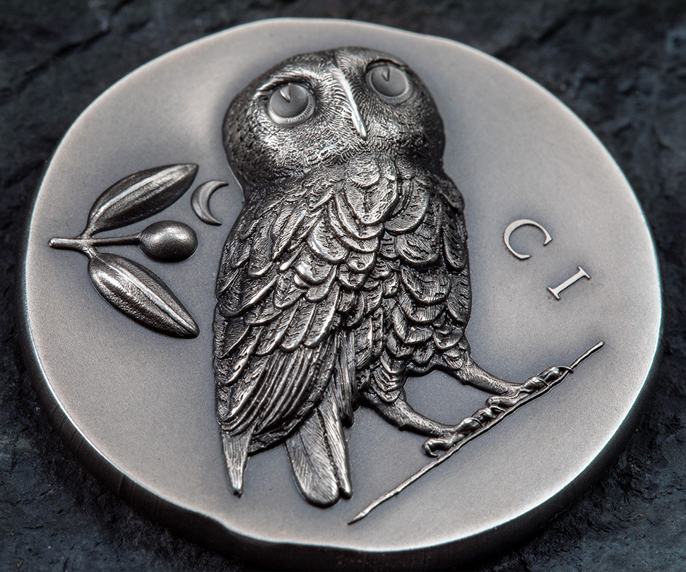 5 Dollars OWL OF ATHENA 1 Oz Silver Coin 5$ Cook Islands 2021 Antique  Finish | MA-Shops