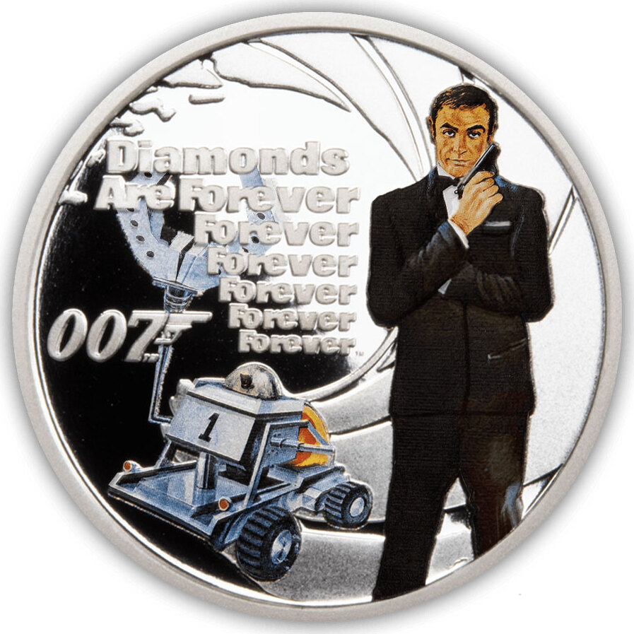 DIAMONDS ARE FOREVER 007 Agent Silver Coin 50 Cents Tuvalu 2021 Proof ...