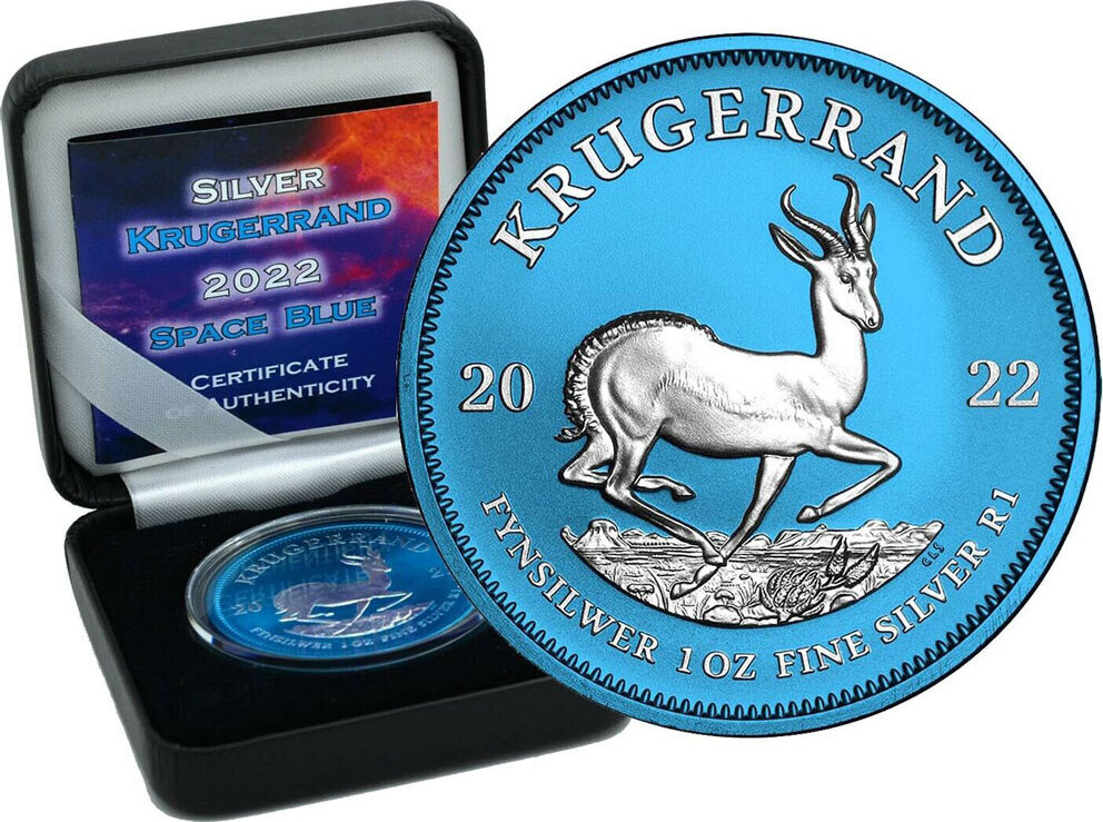 Krugerrand Space Blue 1 Oz Silver Coin 1 Rand South Africa 2022 Bu Brilliant Uncirculated Ma Shops