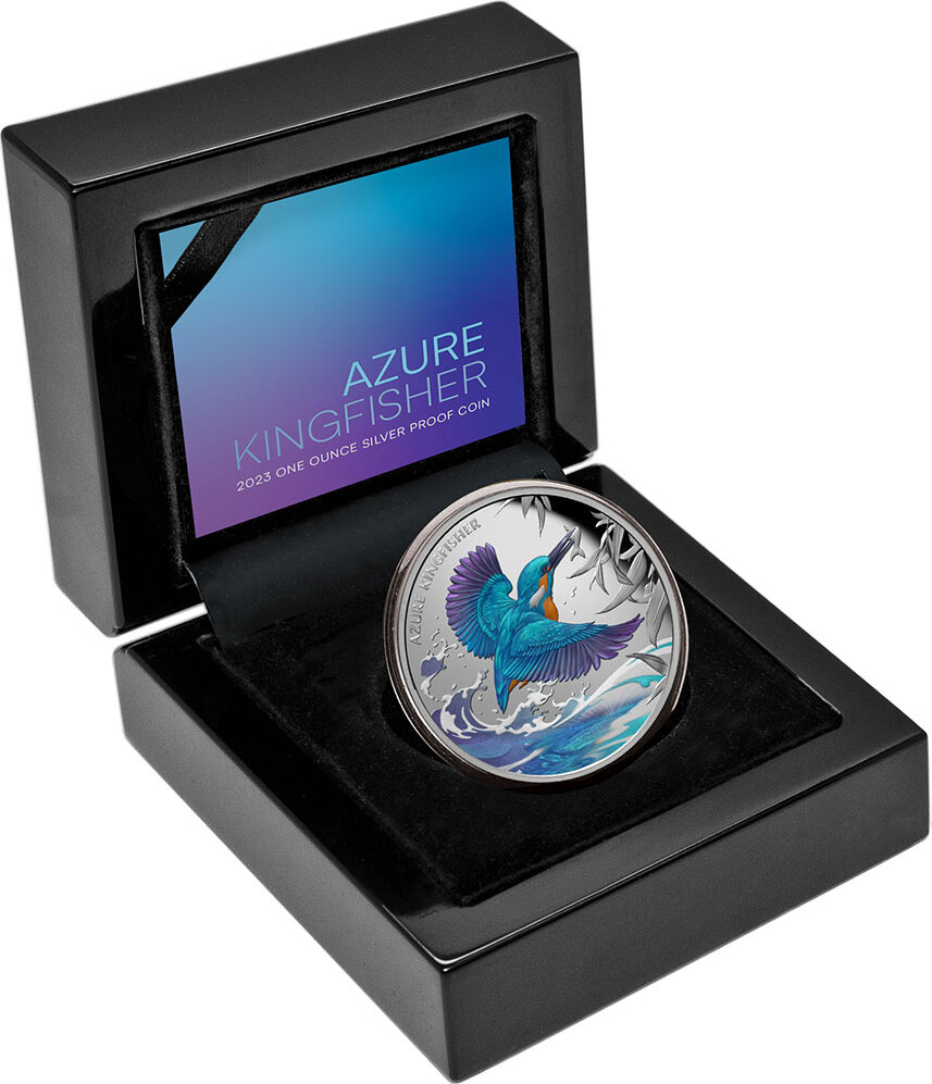 1 Dollar AZURE KINGFISHER 1 Oz Silver Coin 1$ Niue 2023 Proof | MA-Shops