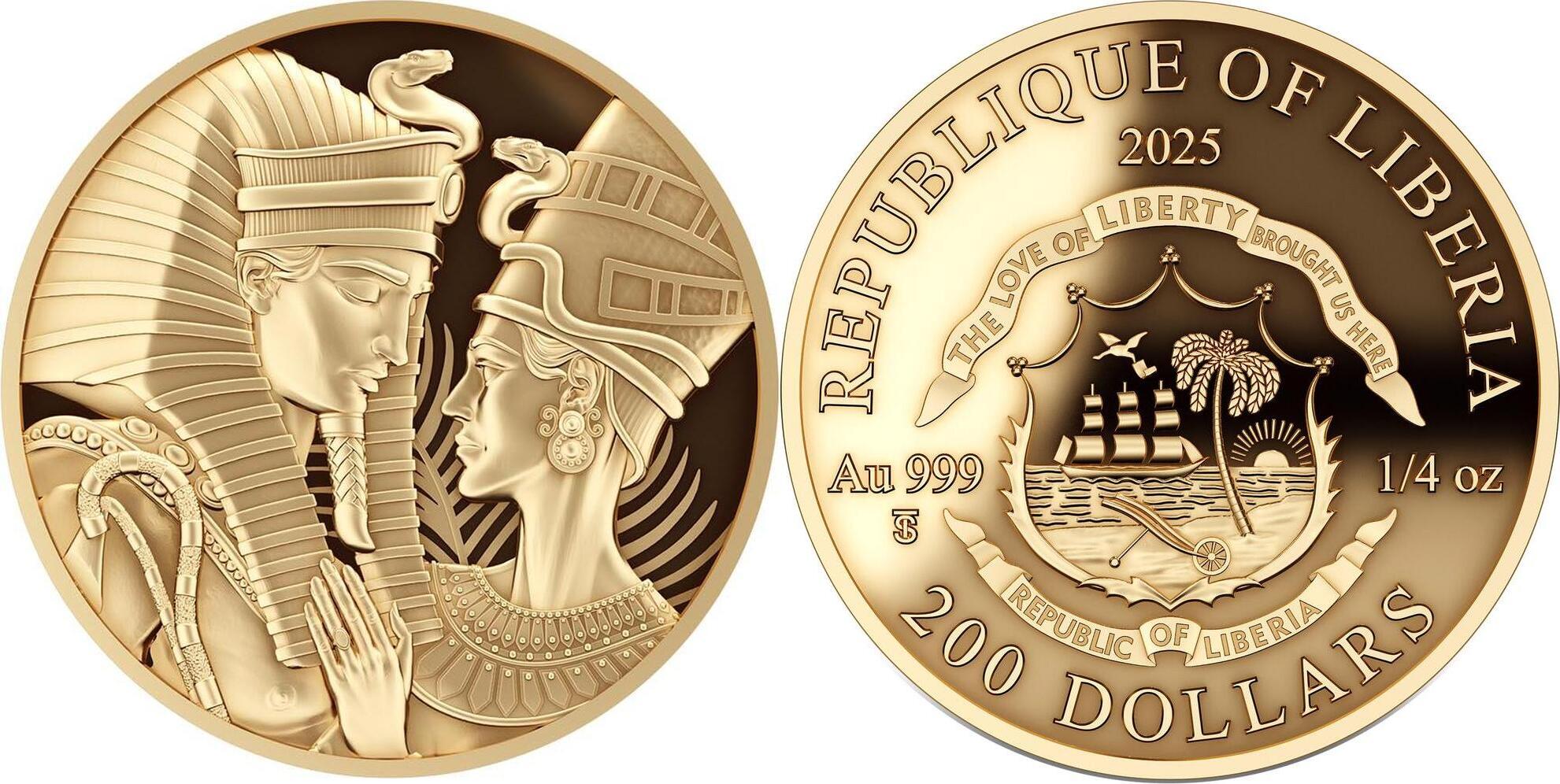 200 Dollars AMENHOTEP AND NEFERTITI 1/4 Oz Gold Coin 200$ Liberia 2025  Proof | MA-Shops