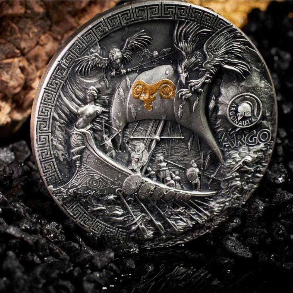 5 Dollars ARGO SHIP Argonauts 2 Oz Silver Coin 5$ Niue 2023 Antique Finish  | MA-Shops