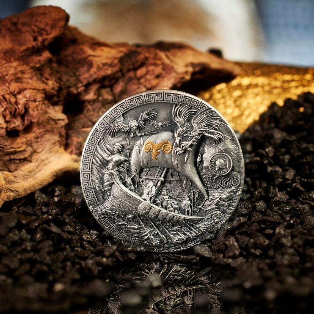 5 Dollars ARGO SHIP Argonauts 2 Oz Silver Coin 5$ Niue 2023 Antique Finish  | MA-Shops