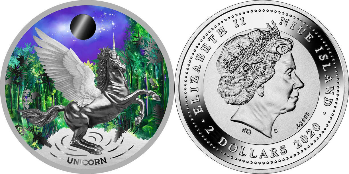 2 Dollars UNICORN Silver Coin 2 Niue 2020 Proof