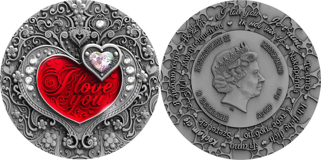 I LOVE YOU 2 DOLLARS 2 OZ NIUE 2020 SILVER COIN