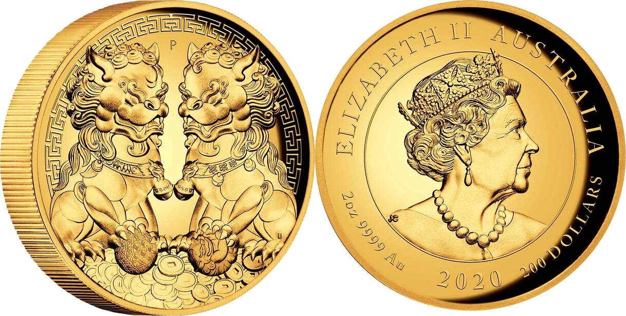 200 Dollars DOUBLE PIXIU Guardian Lions 2 Oz Gold Coin 200