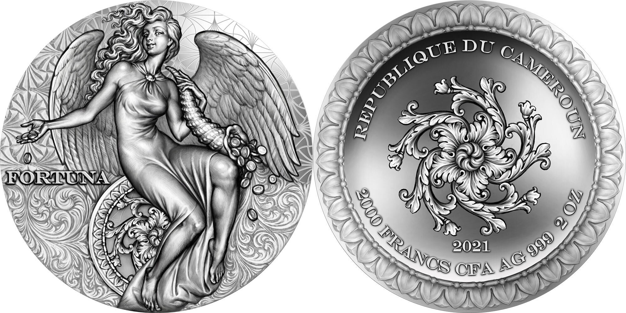 Fortuna Celestial Beauty 2 oz Silver Coin 2000 Francs Cameroon 2021
