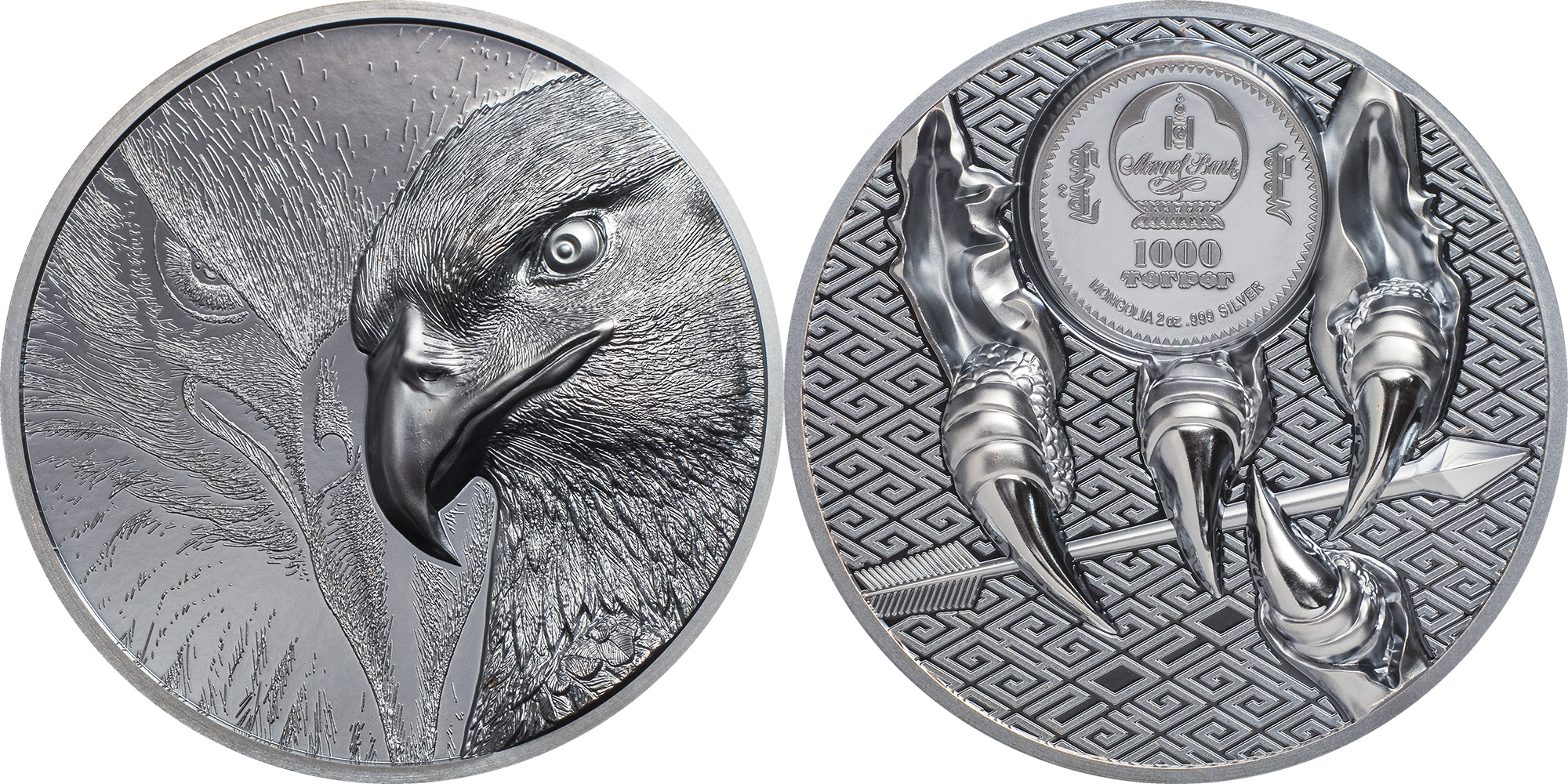 MAJESTIC EAGLE 2 Oz Silver Coin 1000 Togrog Mongolia 2020 Black Proof |  MA-Shops