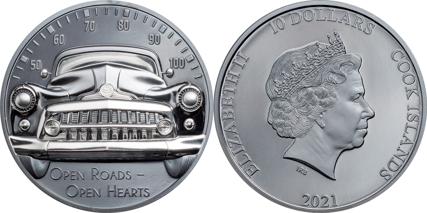 10 Dollars CLASSIC CAR Open Roads 2 Oz Silver Coin 10 Cook Islands 2021 Black Proof