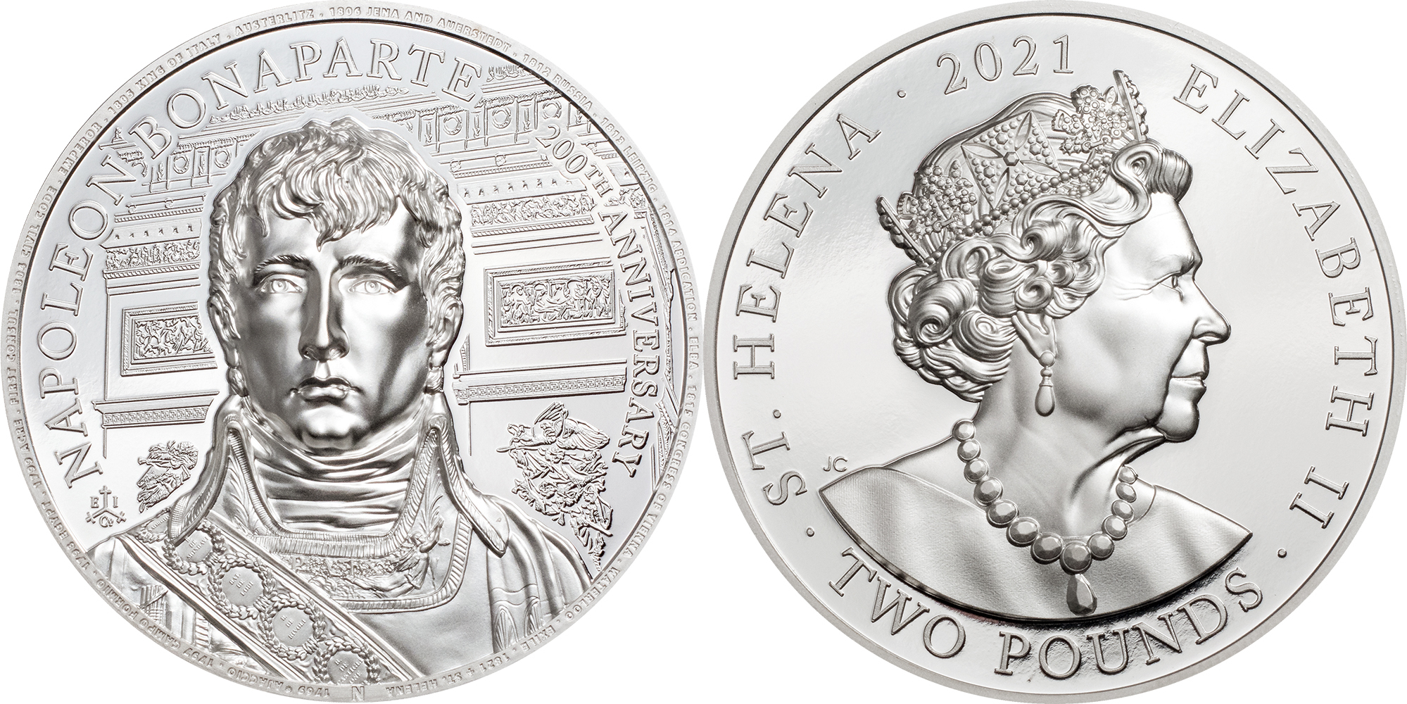 NAPOLEON 200th Anniversary Piedfort 2 Oz Silver Coin 2 Pounds