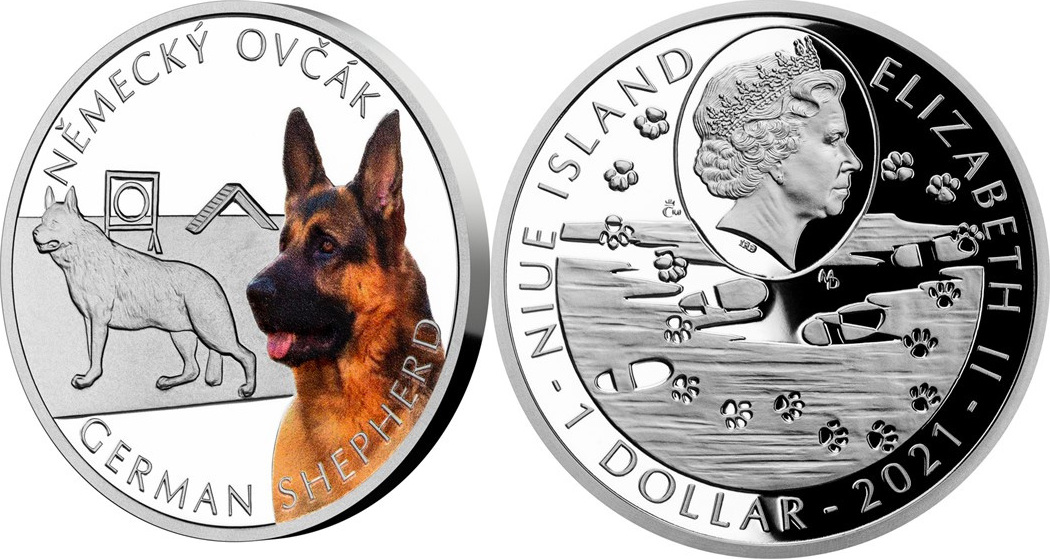 1 Dollar GERMAN SHEPERD Dog Breeds 1 Oz Silver Coin 1 Niue 2021 Proof
