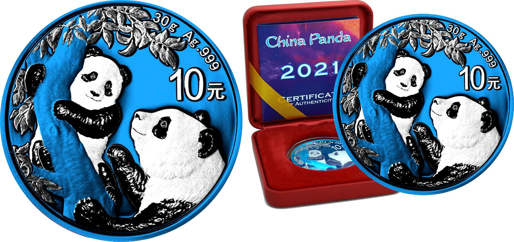 PANDA Space Blue Silver Coin 10 Yuan China 2021 BU-Brilliant ...