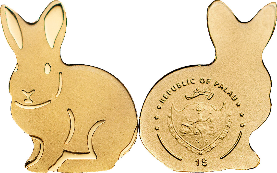 1 Dollar RABBIT Bunny Gold Coin 1 Palau 2021 Silk Finish