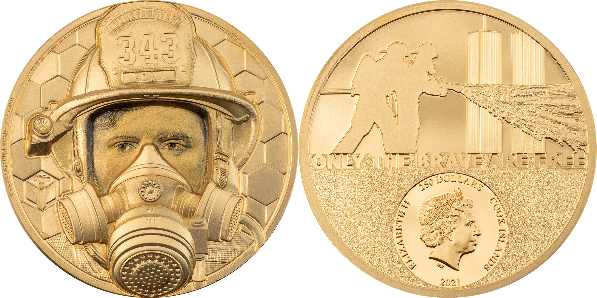 250 Dollars FIREFIGHTER Real Heroes 1 Oz Gold Coin 250 Cook