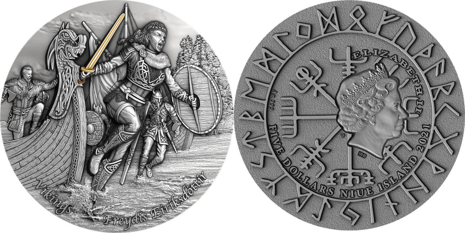 5 Dollars FREYDIS EIRIKSDOTTIR Vikings 2 Oz Silver Coin 5 Niue 2021