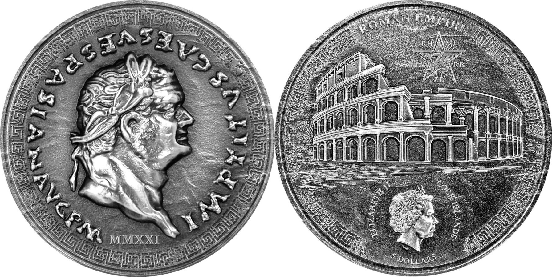 5 Dollars TITUS Roman Empire 1 Oz Silver Coin 5$ Cook Islands 2021 Antique  Finish | MA-Shops