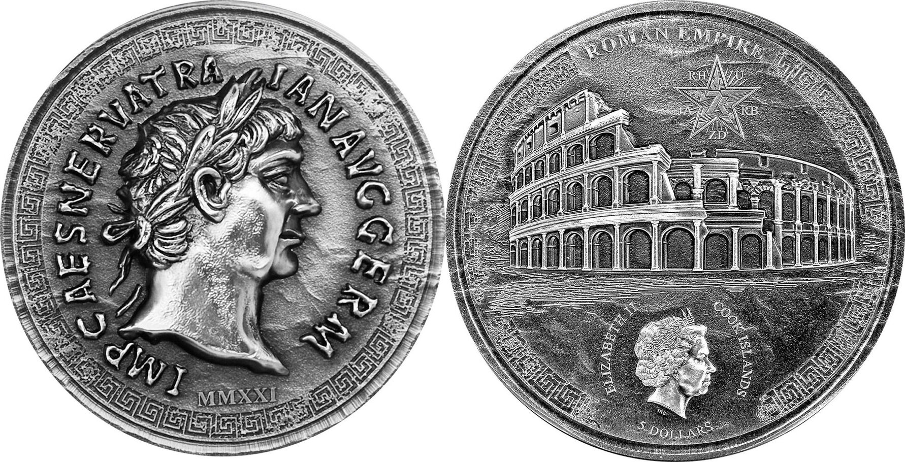 5 Dollars TRAJAN Roman Empire 1 Oz Silver Coin 5$ Cook Islands