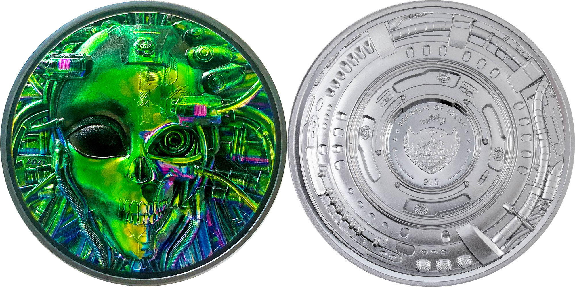 20 Dollars ALIEN Cyborg Revolution 3 Oz Silver Coin 20$ Palau 2021 Black Pr...