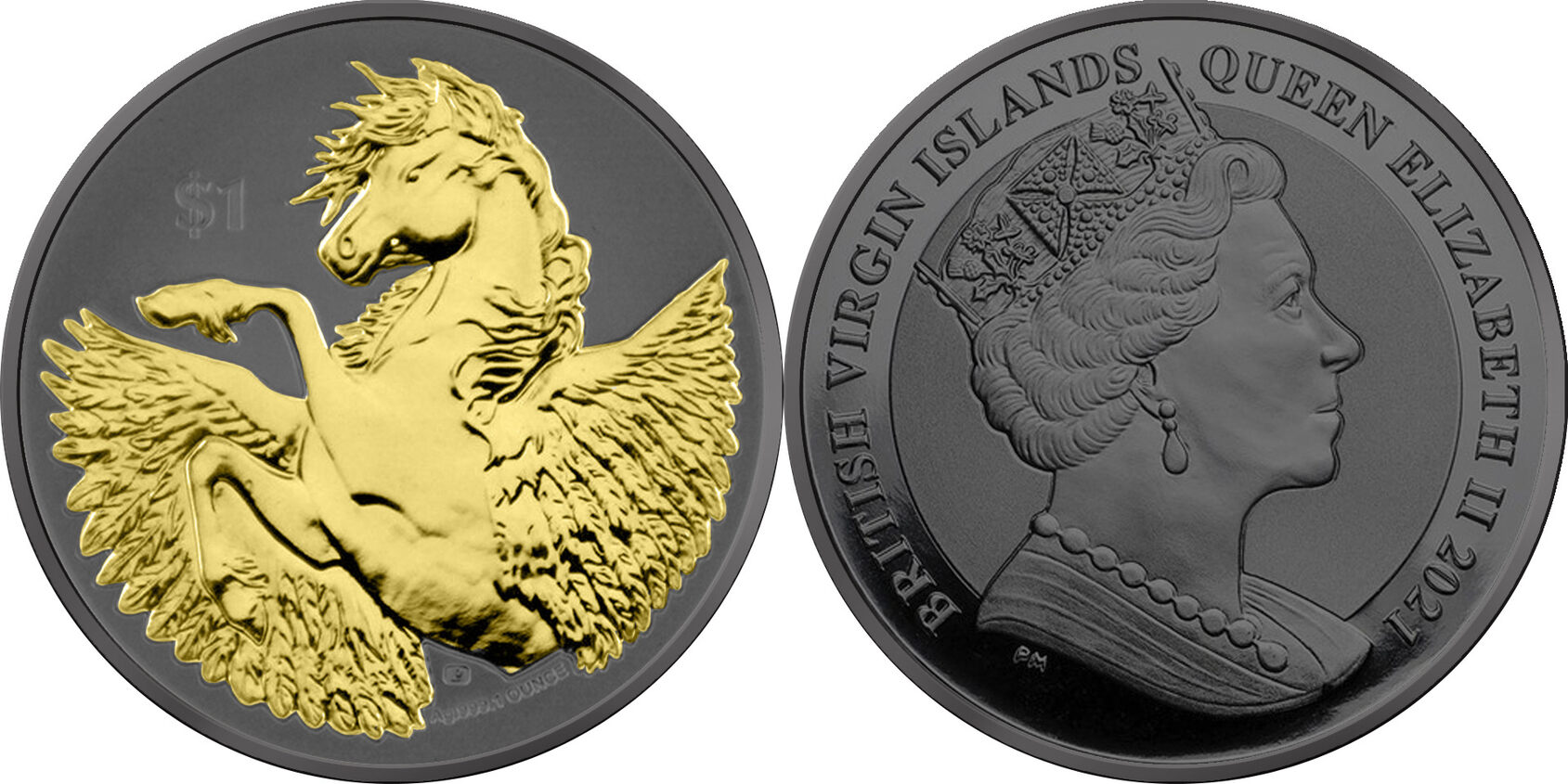 1 Dollar PEGASUS Empire Edition 1 Oz Silver Coin 1$ British Virgin Islands  2021 BU-Brilliant Uncirculated | MA-Shops