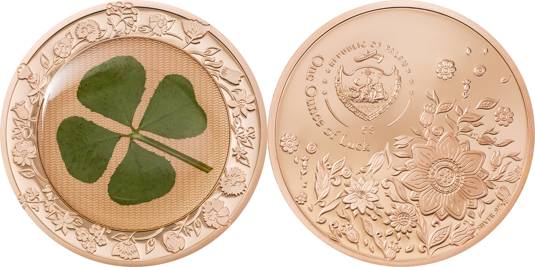 5 Dollars OUNCE OF LUCK Four Leaf Clover 1 Oz Silver Coin 5$ Palau 2022  Proof | MA-Shops