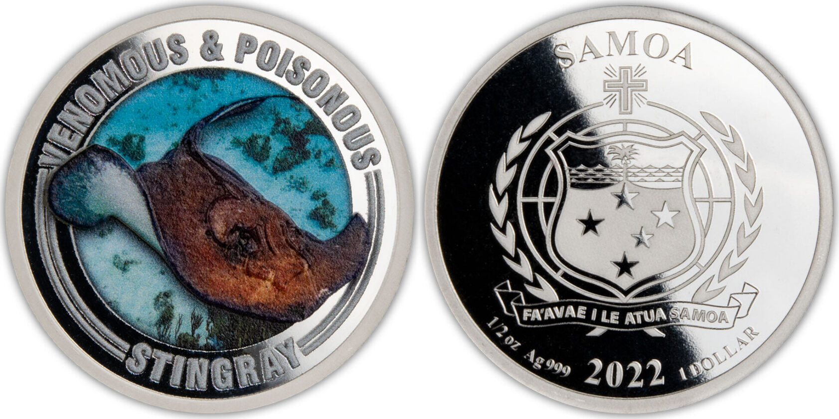 1 Dollar STINGRAY Venomous and Poisonous ½ Oz Silver Coin 1$ Samoa 2022  Proof | MA-Shops