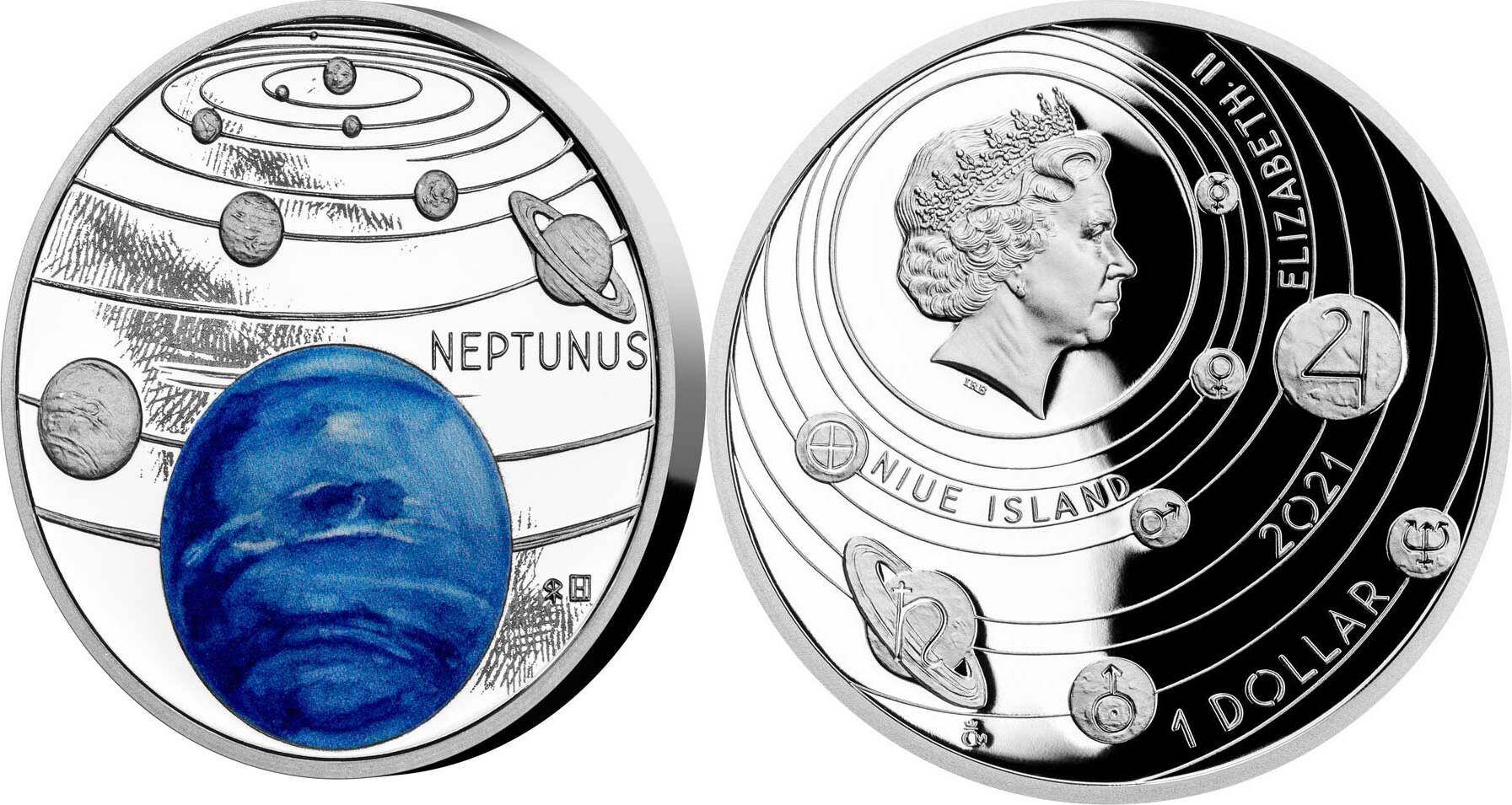 1 Dollar NEPTUNE Solar System 1 Oz Silver Coin 1 Niue 2021 Proof MA