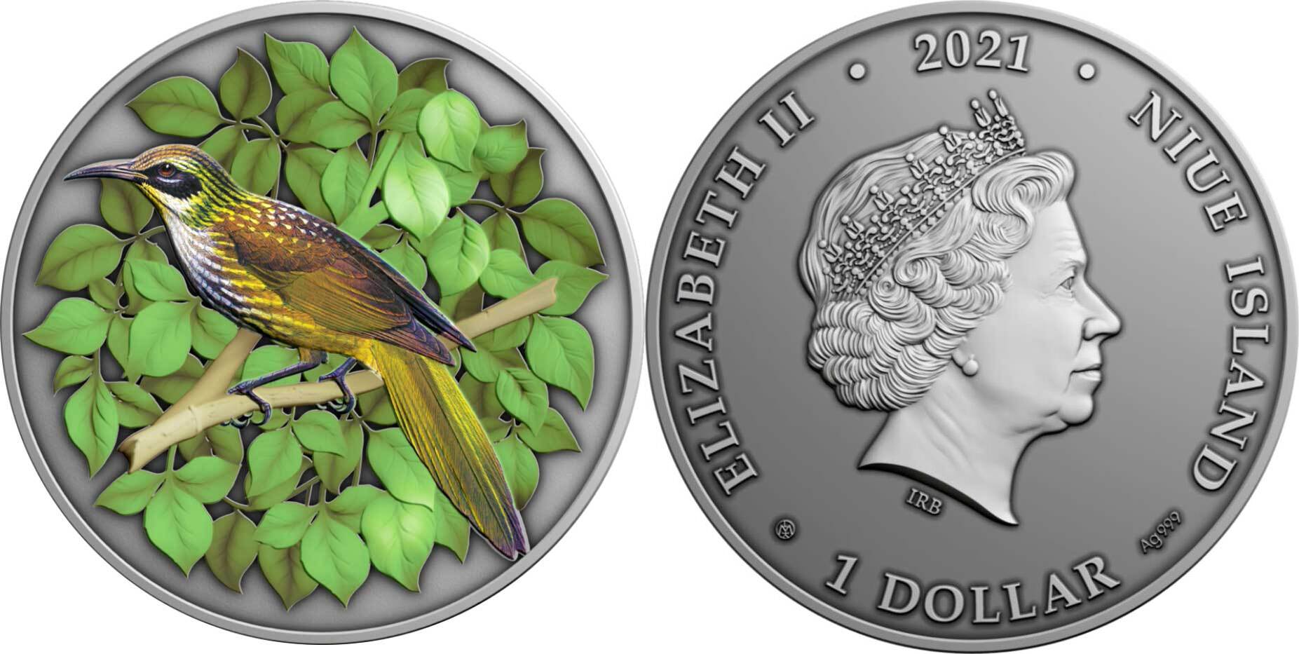 1 Dollar KIOEA Bird Extinct Animals 1 Oz Silver Coin 1$ Niue 2021 ...