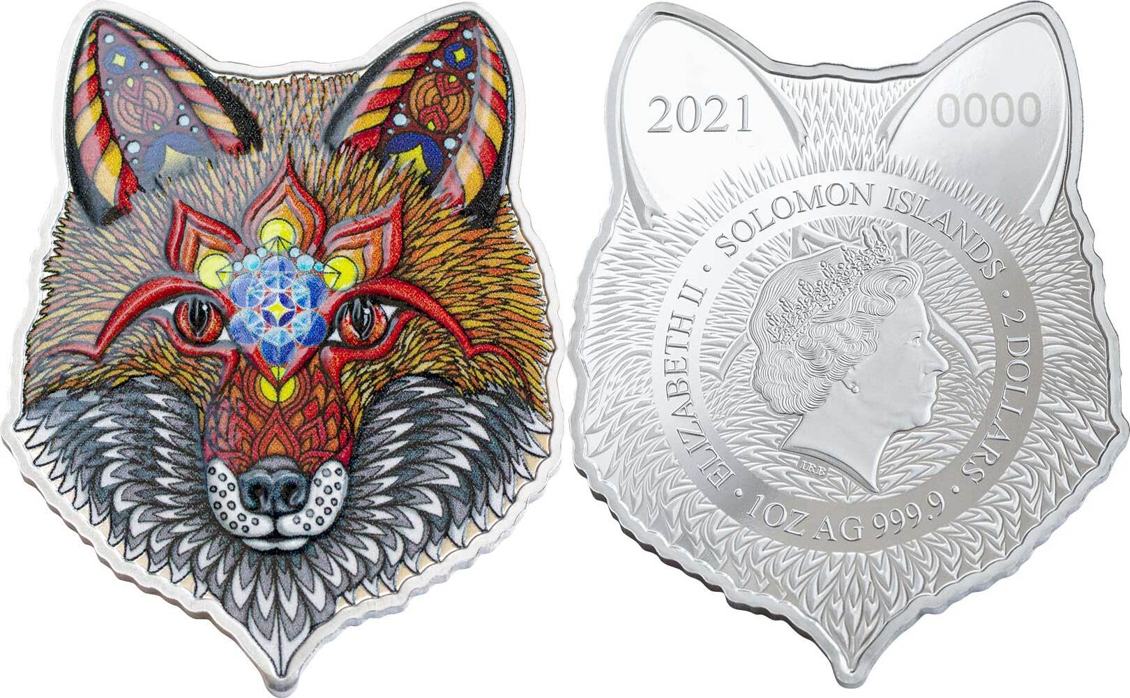 2 Dollars ELECTRIC FOX Spirit Animals Phil Lewis 1 Oz Silver Coin 2$  Solomon Islands 2021 Proof | MA-Shops