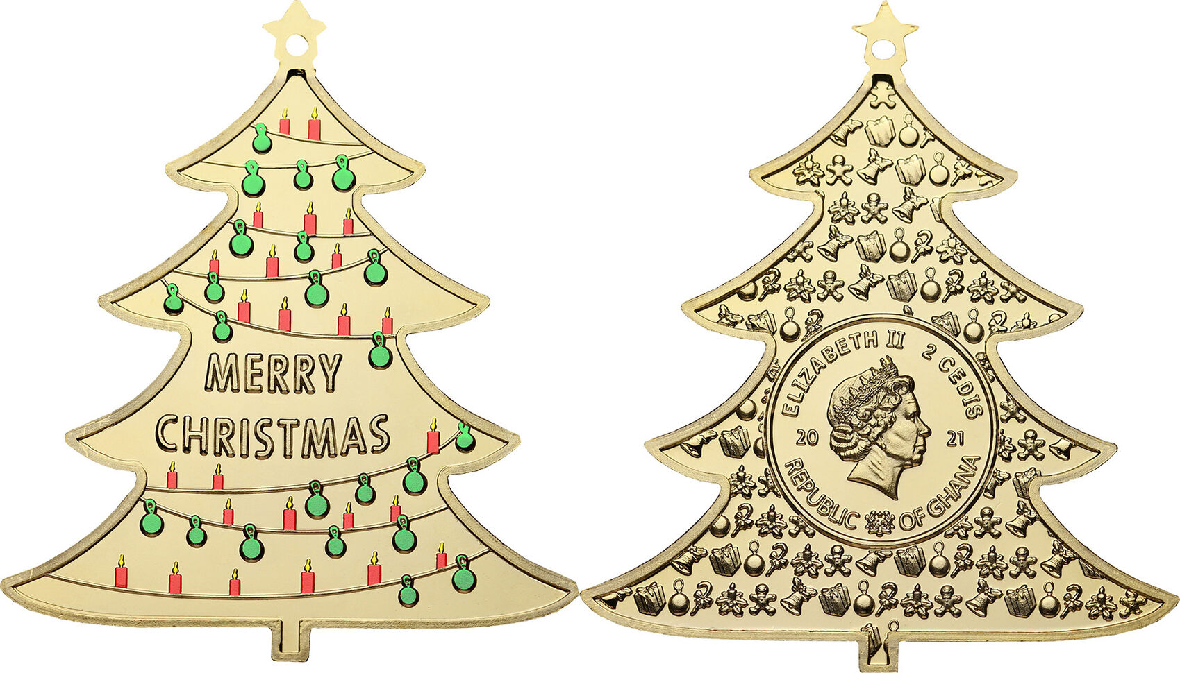 CHRISTMAS TREE Shaped Coin 2 Cedis Ghana 2021
